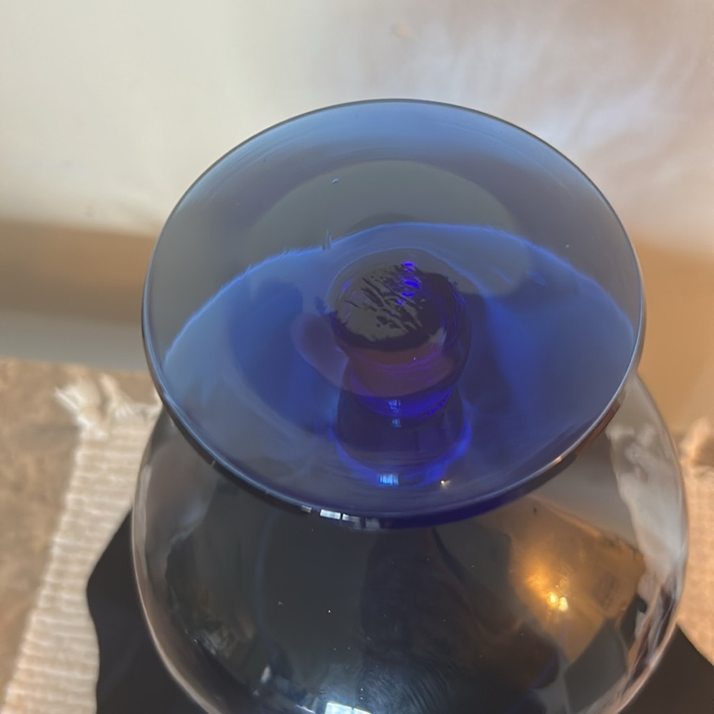 Blue Empoli Swirl Italian Handblown Optic  Glass Snifter/ Bowl/Vase. Vintage - Picture 4 of 6